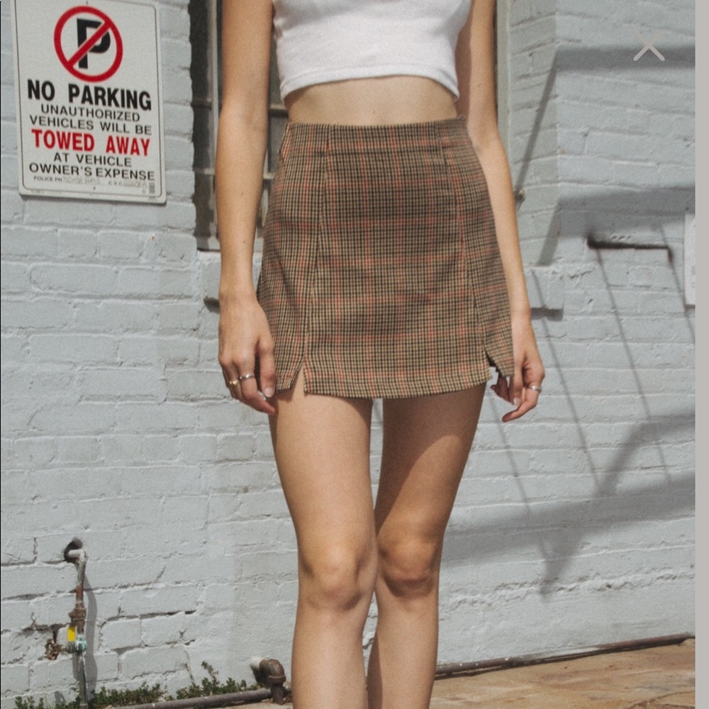 Brandy Melville Brown Plaid Cara Skirt
